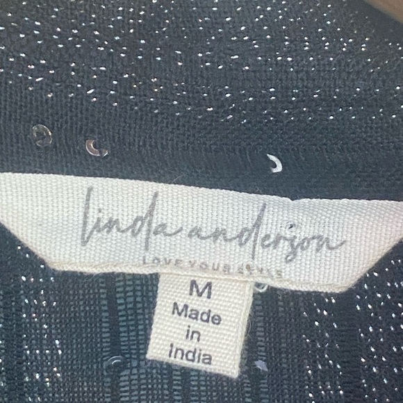 Linda Anderson Womens Black Flowy Sequin Button Down Shirt - Picture 6 of 7